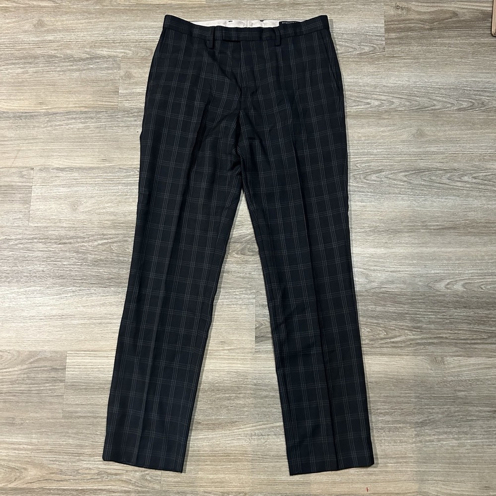 Banana Republic Wool Pants Men 33x34 Slim Plaid Windowpane Trousers Preppy